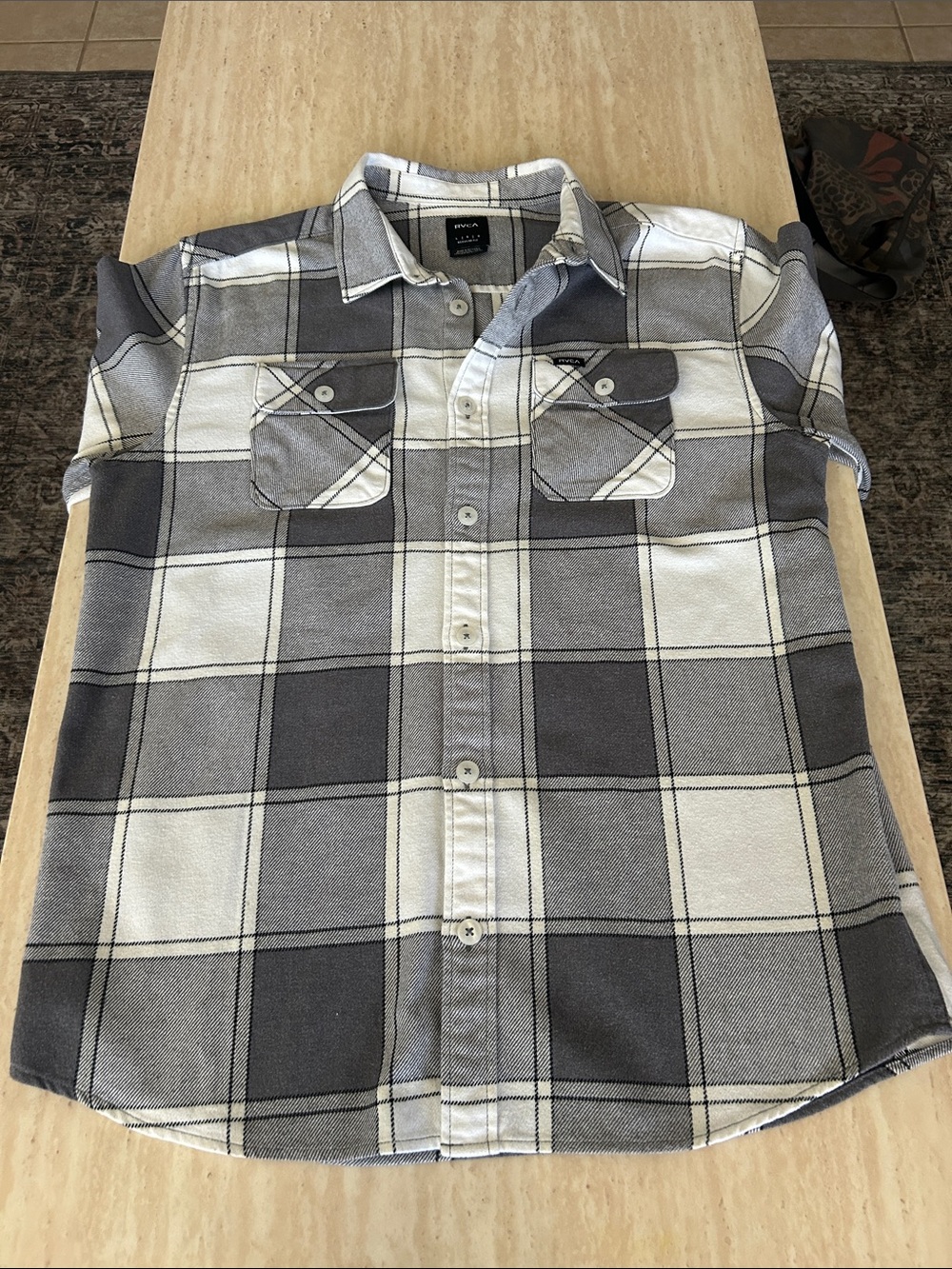 RVCA Men’s Black & White Plaid Button-Down Shirt